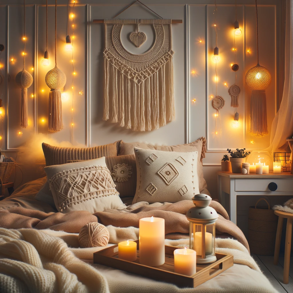 Schlafzimmer mit DIY-Dekoration, darunter handgefertigte Kerzenhalter und ein Makramee-Wandbehang, schafft eine gemütliche und einzigartige Atmosphäre.






Schlafzimmer mit DIY-Dekoration, darunter handgefertigte Kerzenhalter und ein Makramee-Wandbehang, schafft eine gemütliche und einzigartige Atmosphäre.






Schlafzimmer mit DIY-Dekoration, darunter handgefertigte Kerzenhalter und ein Makramee-Wandbehang, schafft eine gemütliche und einzigartige Atmosphäre.





