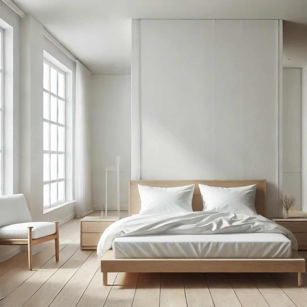 Ein minimalistisches Schlafzimmer mit weißen Wänden, weißer Bettwäsche und einfachen Holzmöbeln, das einen hellen und offenen Raum schafft.






Ein minimalistisches Schlafzimmer mit weißen Wänden, weißer Bettwäsche und einfachen Holzmöbeln, das einen hellen und offenen Raum schafft.


