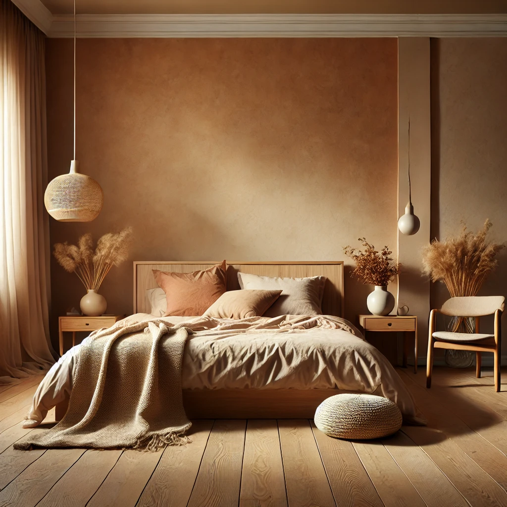  Schlafzimmer mit erdigen Tönen wie Sand, Beige und Terrakotta, kombiniert mit Holzmöbeln und sanfter Beleuchtung, das eine beruhigende und gemütliche Atmosphäre schafft.






Schlafzimmer mit erdigen Tönen wie Sand, Beige und Terrakotta, kombiniert mit Holzmöbeln und sanfter Beleuchtung, das eine beruhigende und gemütliche Atmosphäre schafft.


